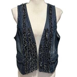 Chicos Size 1 US M Ruffled Denim Vest Western Rodeo Festival